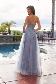 MESH A-LINE PEAKED NECKLINE SEQUIN EMBELLISHMENTS THIGH SLIT - Image 6