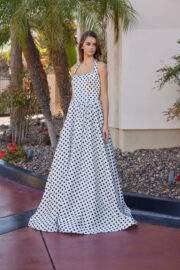 Long Polka Dots A line gown Halter semi-sweetheart - Image 3