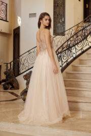 FIT AND FLARE LONG TULLE GOWN WITH PLUNGING V NECKLINE - Image 11