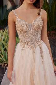 FIT AND FLARE LONG TULLE GOWN WITH PLUNGING V NECKLINE - Image 10