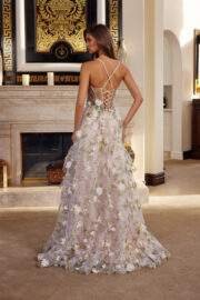 LONG ORGANZA BALL GOWN WITH FULL FLOWER APPLIQUE V BUSTLINE - Image 10