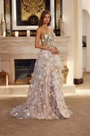 LONG ORGANZA BALL GOWN WITH FULL FLOWER APPLIQUE V BUSTLINE - Image 12