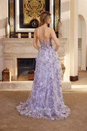 LONG ORGANZA BALL GOWN WITH FULL FLOWER APPLIQUE V BUSTLINE - Image 6