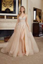 LONG A LINE GOWN SWEETHEART BUSTLINE WITH SPAGHETTI STRAPS