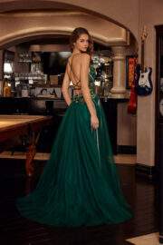 LONG TULLE FIT AND FLARE GOWN WITH PLUNGING V NECKLINE - Image 12