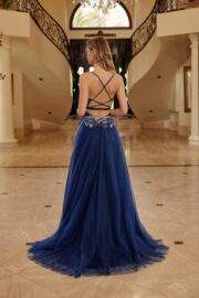 LONG TULLE FIT AND FLARE GOWN WITH PLUNGING V NECKLINE - Image 10