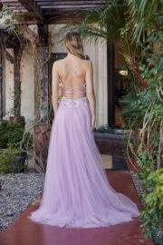 LONG TULLE FIT AND FLARE GOWN WITH PLUNGING V NECKLINE - Image 7