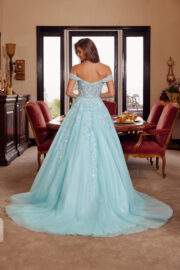 PLUNGING V NECKLINE BALL GOWN WITH A SHEER BONED WAISTLINE - Image 5