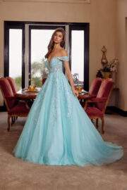 PLUNGING V NECKLINE BALL GOWN WITH A SHEER BONED WAISTLINE - Image 7