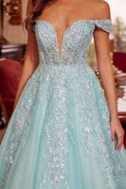 PLUNGING V NECKLINE BALL GOWN WITH A SHEER BONED WAISTLINE - Image 6