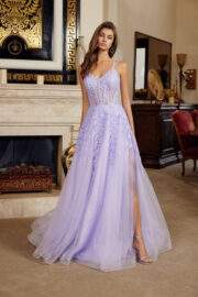 FIT AND FLARE LONG GOWN V NECKLINE DOUBLE SPAGHETTI STRAPS - Image 9