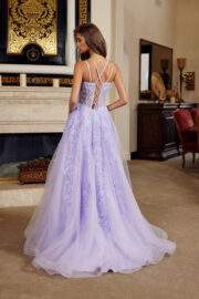 FIT AND FLARE LONG GOWN V NECKLINE DOUBLE SPAGHETTI STRAPS - Image 6