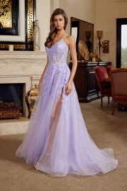 FIT AND FLARE LONG GOWN V NECKLINE DOUBLE SPAGHETTI STRAPS - Image 8