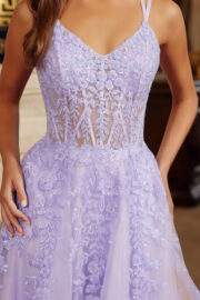 FIT AND FLARE LONG GOWN V NECKLINE DOUBLE SPAGHETTI STRAPS - Image 7