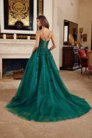 FIT & FLARE LONG GOWN PLUNGING V NECKLINE SPAGHETTI STRAPS - Image 6