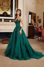 FIT & FLARE LONG GOWN PLUNGING V NECKLINE SPAGHETTI STRAPS - Image 8