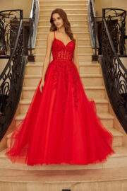 FIT & FLARE LONG GOWN PLUNGING V NECKLINE SPAGHETTI STRAPS - Image 5