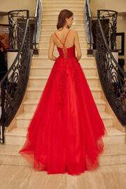 FIT & FLARE LONG GOWN PLUNGING V NECKLINE SPAGHETTI STRAPS - Image 2