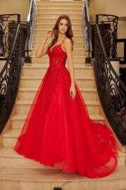 FIT & FLARE LONG GOWN PLUNGING V NECKLINE SPAGHETTI STRAPS - Image 4
