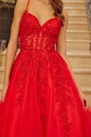 FIT & FLARE LONG GOWN PLUNGING V NECKLINE SPAGHETTI STRAPS - Image 3