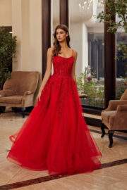 FIT AND FLARE LONG GOWN SCOOP NECKLINE THIN STRAPS - Image 5