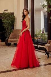 FIT AND FLARE LONG GOWN SCOOP NECKLINE THIN STRAPS - Image 4