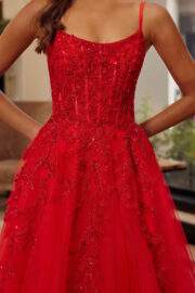 FIT AND FLARE LONG GOWN SCOOP NECKLINE THIN STRAPS - Image 3