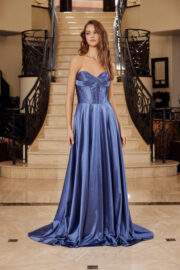 SHINY SATIN FIT AND FLARE SWEETHEART PLEADED ACROSS BUSTLINE - Image 7