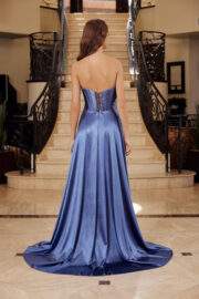SHINY SATIN FIT AND FLARE SWEETHEART PLEADED ACROSS BUSTLINE - Image 5