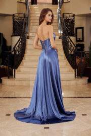 SHINY SATIN FIT AND FLARE SWEETHEART PLEADED ACROSS BUSTLINE - Image 6