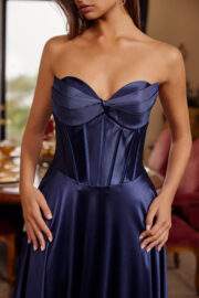 SHINY SATIN FIT AND FLARE SWEETHEART PLEADED ACROSS BUSTLINE - Image 10