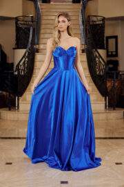 SHINY SATIN FIT AND FLARE SWEETHEART PLEADED ACROSS BUSTLINE - Image 4