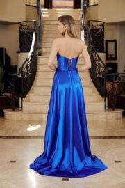 SHINY SATIN FIT AND FLARE SWEETHEART PLEADED ACROSS BUSTLINE - Image 2