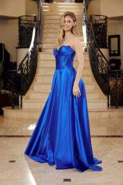 SHINY SATIN FIT AND FLARE SWEETHEART PLEADED ACROSS BUSTLINE - Image 3