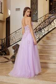 FIT AND FLARE LONG TULLE GOWN PLUNGING V NECKLINE - Image 4