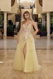 FIT AND FLARE LONG TULLE GOWN PLUNGING V NECKLINE - Image 3