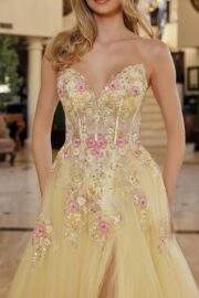 FIT AND FLARE LONG TULLE GOWN PLUNGING V NECKLINE - Image 2