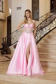 FIT AND FLARE LONG SATIN GOWN ADORNED WITH SILVER STONES - Image 6