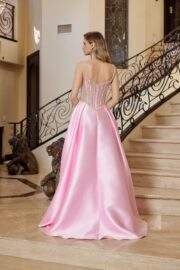 FIT AND FLARE LONG SATIN GOWN ADORNED WITH SILVER STONES - Image 5