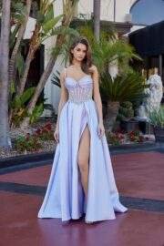 FIT AND FLARE LONG SATIN GOWN ADORNED WITH SILVER STONES - Image 4