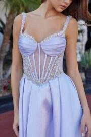 FIT AND FLARE LONG SATIN GOWN ADORNED WITH SILVER STONES - Image 2