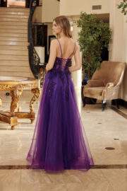 FIT AND FLARE LONG TULLE GOWN WITH A V NECKLINE THIN STRAPS - Image 6