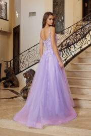 FIT AND FLARE LONG GOWN PLUNGING NECKLINE THIN STRAPS - Image 6