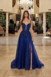 FIT AND FLARE LONG GOWN PLUNGING NECKLINE THIN STRAPS - Image 4