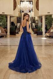 FIT AND FLARE LONG GOWN PLUNGING NECKLINE THIN STRAPS - Image 2