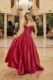 A LINE SHINY SATIN MATERIAL STRAPLESS SWEETHEART