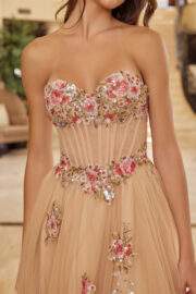 STRAPLESS TULLE BALL GOWN WITH FLORAL SEQUINED EMBROIDERY - Image 5
