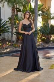 LONG SATIN ALINE DRESS WITH A SWEETHEART BEADED BUSTLINE - Image 9