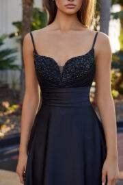 LONG SATIN ALINE DRESS WITH A SWEETHEART BEADED BUSTLINE - Image 7