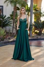 LONG SATIN ALINE DRESS WITH A SWEETHEART BEADED BUSTLINE - Image 5
